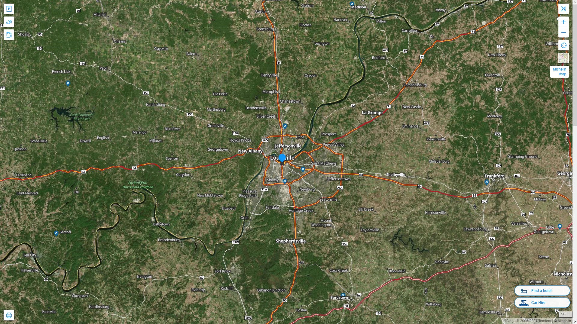 Louisville Kentucky Highway and Road Map with Satellite View